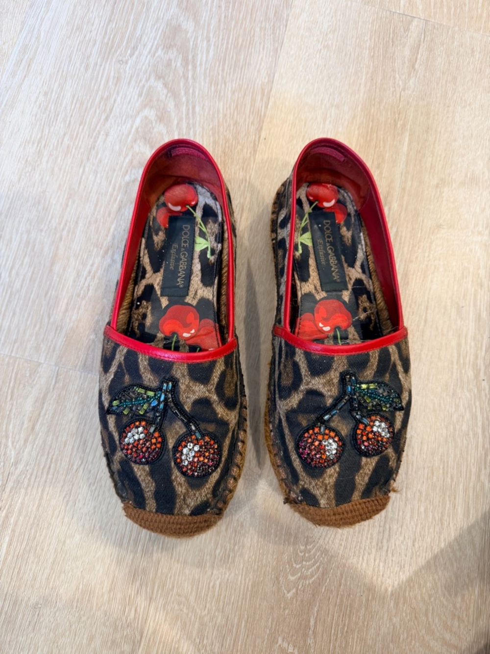Dolce & Gabbana Kids Leopard Cherry Espadrilles in Red and Brown